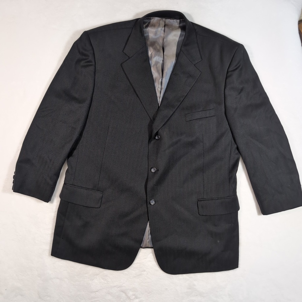 Montefino Blazer Mens 46R Black Super 120s Merino Wool 3-Button Suit Jacket READ